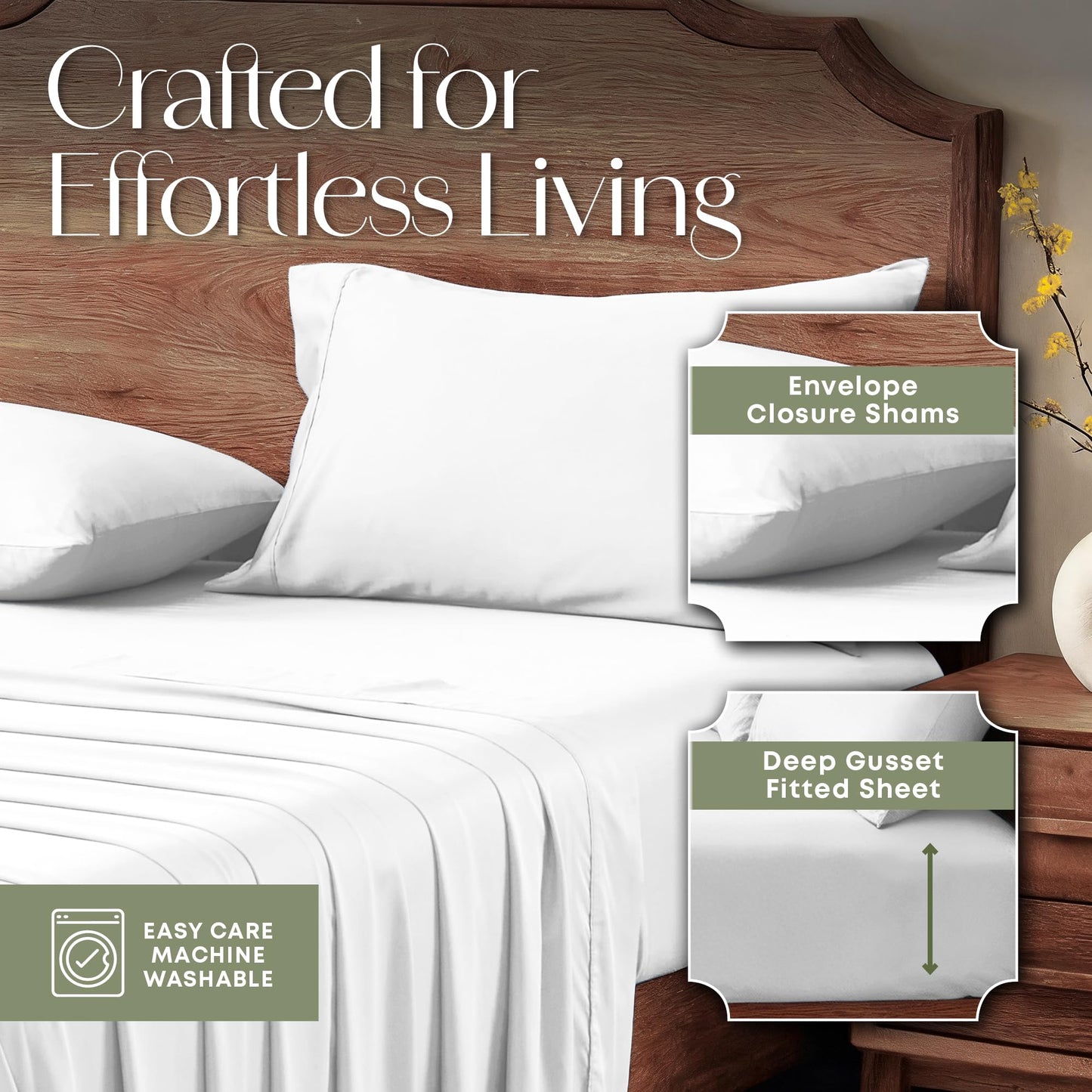 Slumberfy 4-Piece 400 TC Viscose Derived from Bamboo Sheets, Queen Size - 1 Fitted, 1 Flat, 2 Pillow Cases - Deep Pocket Cooling Viscose-Bamboo Bed Sheets in Magnetic Closure Gift Box, White
