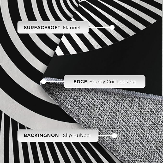 Black and White Circle Rugs for Home Decor, 8x10 ft, Abstract Op Art Area Rugs for Living Room, Soft Non Slip Washable Modern Geometric Carpet Bedroom Decorations Dt-Ghf-31