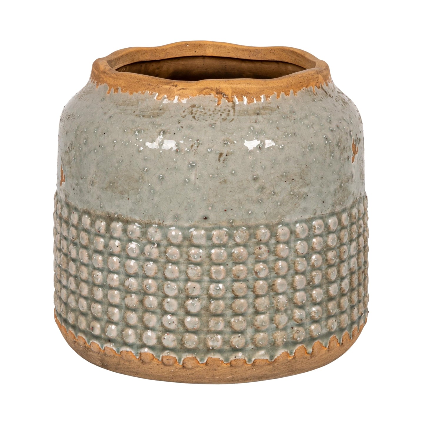Creative Co-Op Round Terra-Cotta Hobnail Planter Vase with Heavily Distressed Finish, Grey