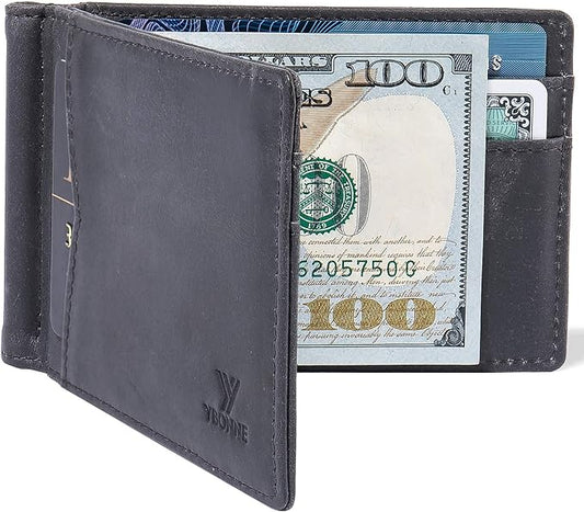YBONNE Mens Slim Wallet with Money Clip Front Pocket RFID Blocking Thin Bifold Leather Card Holder Minimalist Mini Billfold