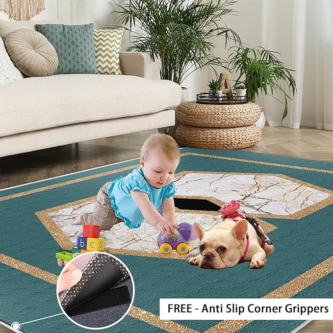 Jadeite Marble Area Rug Abstract Marble Texture Area Rugs for Living Room Light Luxury Stone Crack Carpet Gold Geometric Stripes Outdoor Carpet for Bedroom Living Room 4x6ft