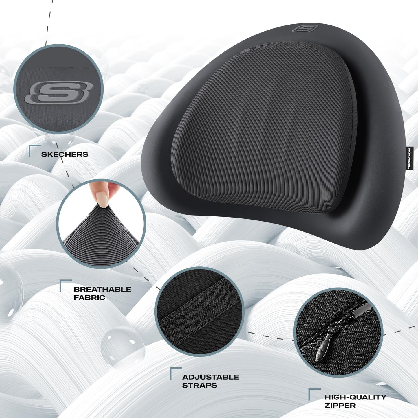 Skechers Lumbar Pillow Premium Memory Foam,Double-Layer-Office Chair Cushion for Tailbone Pain Relief,Butt Pillow for Office Chair,Car seat Cushion,Long Sitting Office Workers,and Car Drivers,Black