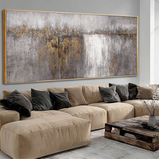 Artexist Abstract Wood Wall Decor Vintage Wall Art Grey and Gold Decorative Painting 40"x86" Large Pictures for Dining Room Office Artwork