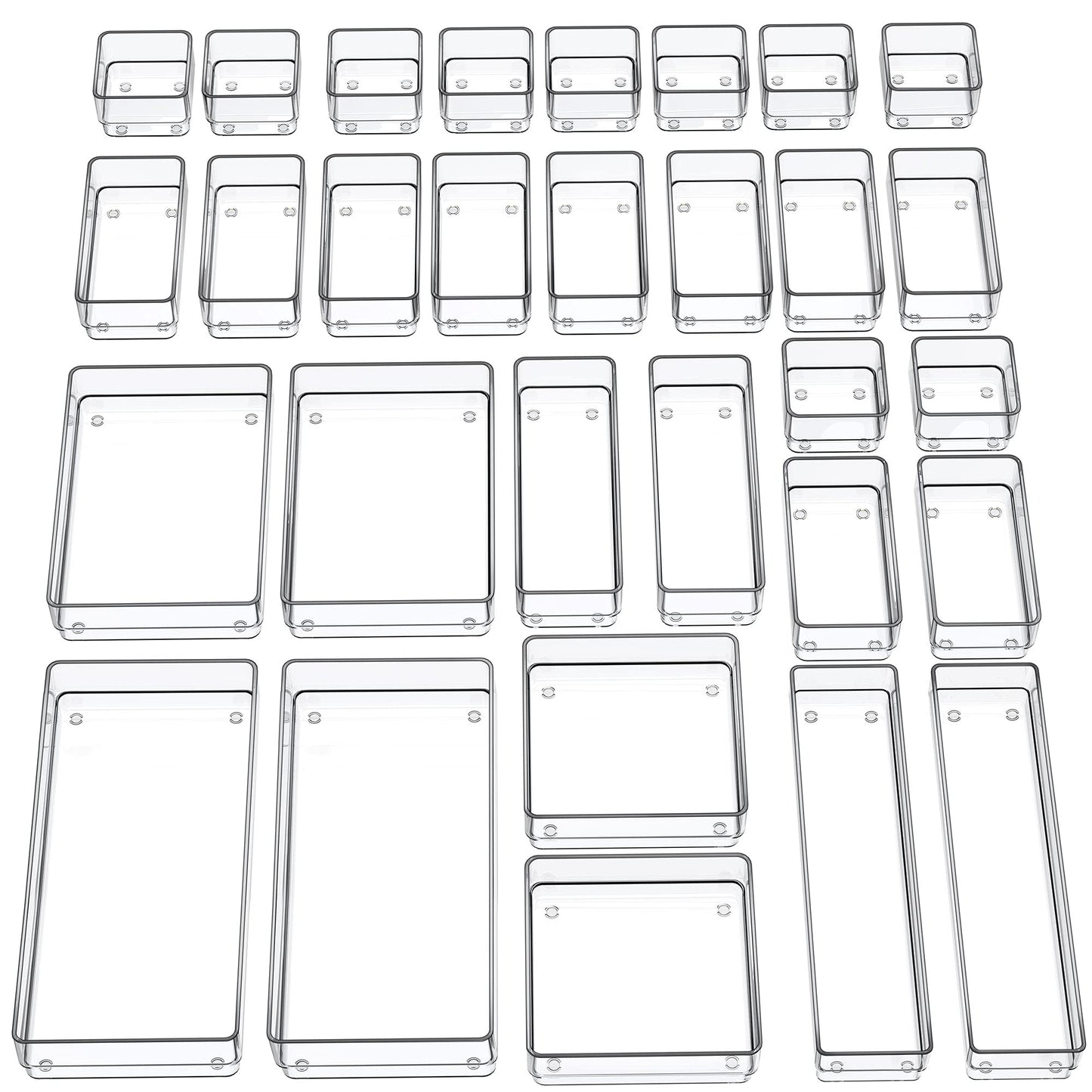 SMARTAKE 30-Piece Drawer Organizer with Non-Slip Silicone Pads, 7-Size Desk Drawer Organizer Trays Storage Tray for Makeup, Jewelries, Utensils in Bedroom Dresser, Office and Kitchen (Clear)