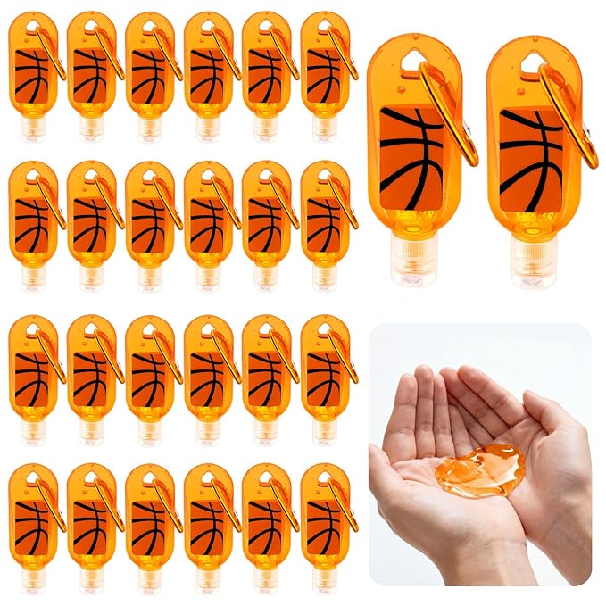 Kigeli 24 Pack Basketball Hand Sanitizers Keychain Bulk Gift Mini Travel Size Hand Sanitizer Gel Keychain Bulk Gift for Basketball Lovers Sports Team Birthday Party Favors