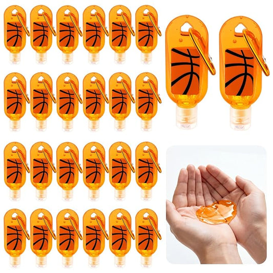 Kigeli 24 Pack Basketball Hand Sanitizers Keychain Bulk Gift Mini Travel Size Hand Sanitizer Gel Keychain Bulk Gift for Basketball Lovers Sports Team Birthday Party Favors