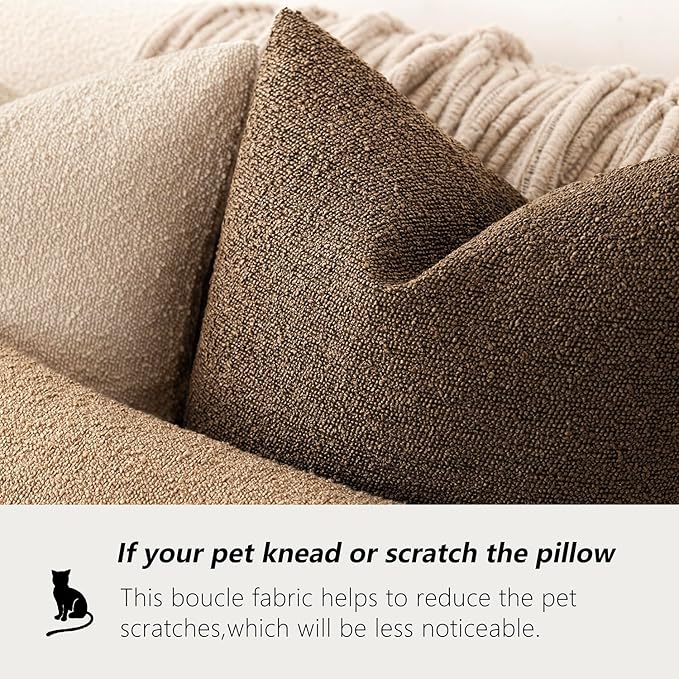 Foindtower Decorative Textured Boucle Throw Pillow Covers Accent Solid Pillow Cases Neutral Soft Cozy Couch Cushion Case for Chair Sofa Bedroom Living Room Home Decor 24x24 Inch,1PC,Chocolate