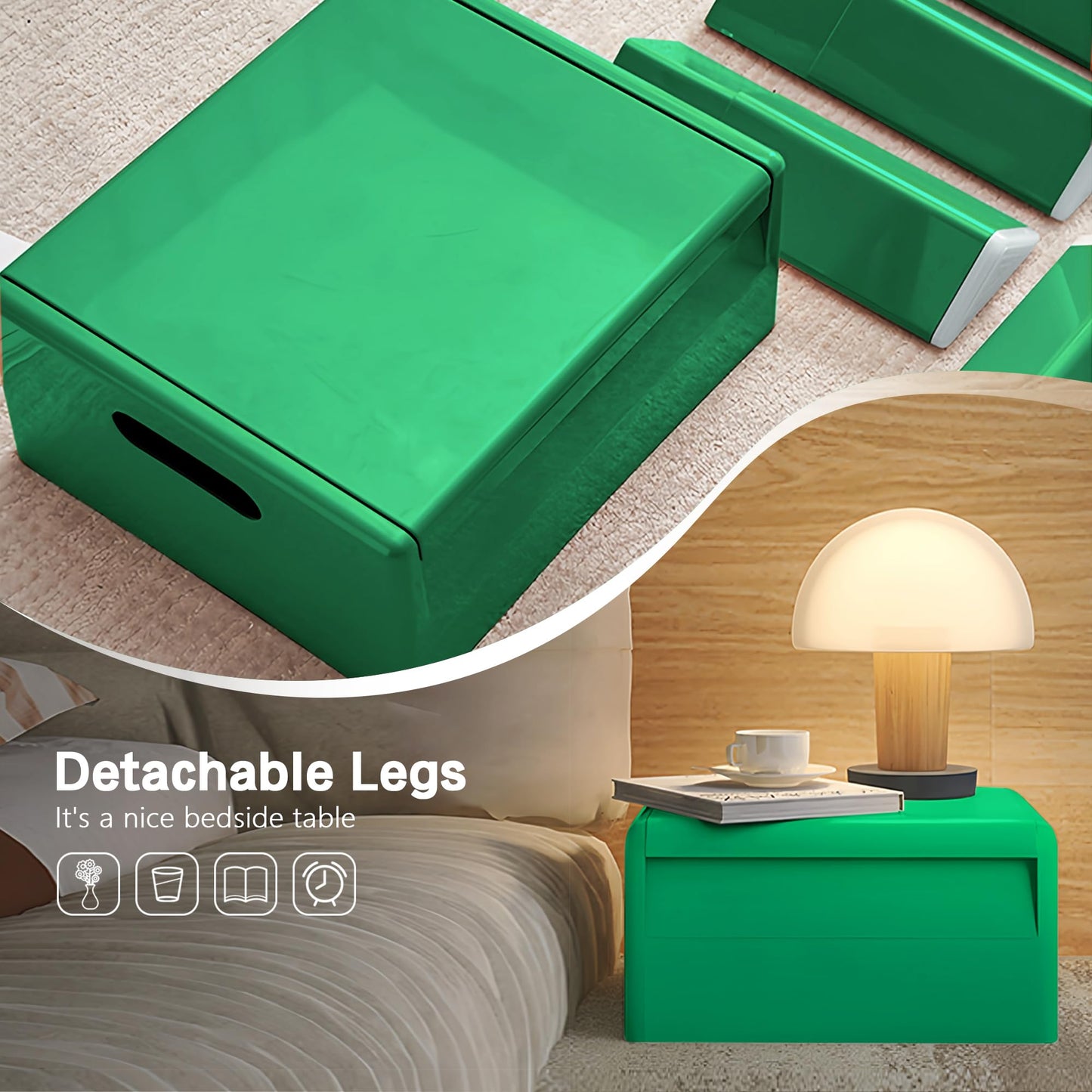 Permory Colorful Plastic Nightstand, Easy-to-Assemble Side Table with Storage (Green)