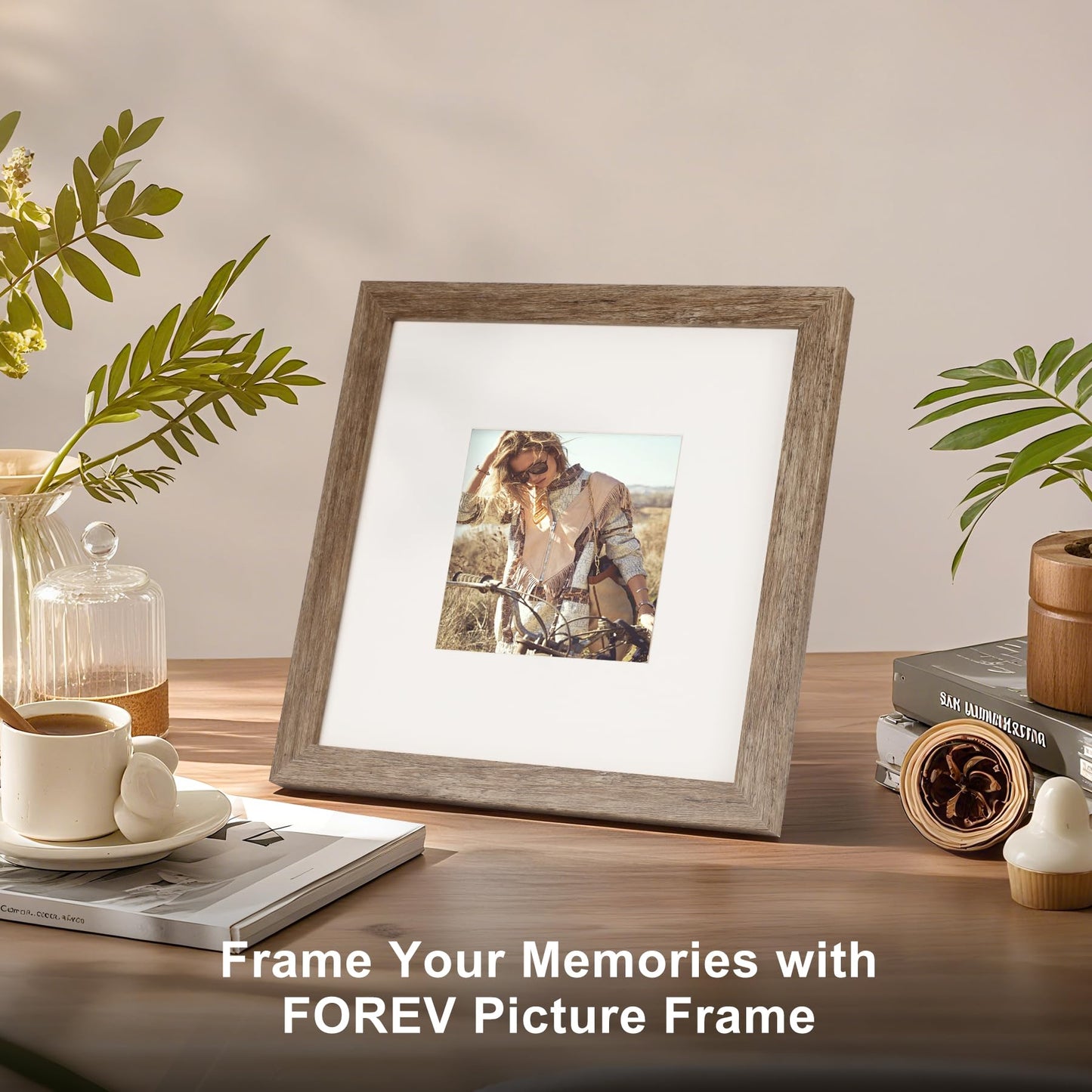 TOFOREVO 8x8 Square Picture Frames Set of 6 Rustic Wood Grain Photo Frame for Gallery Wall Mounting or Tabletop Display