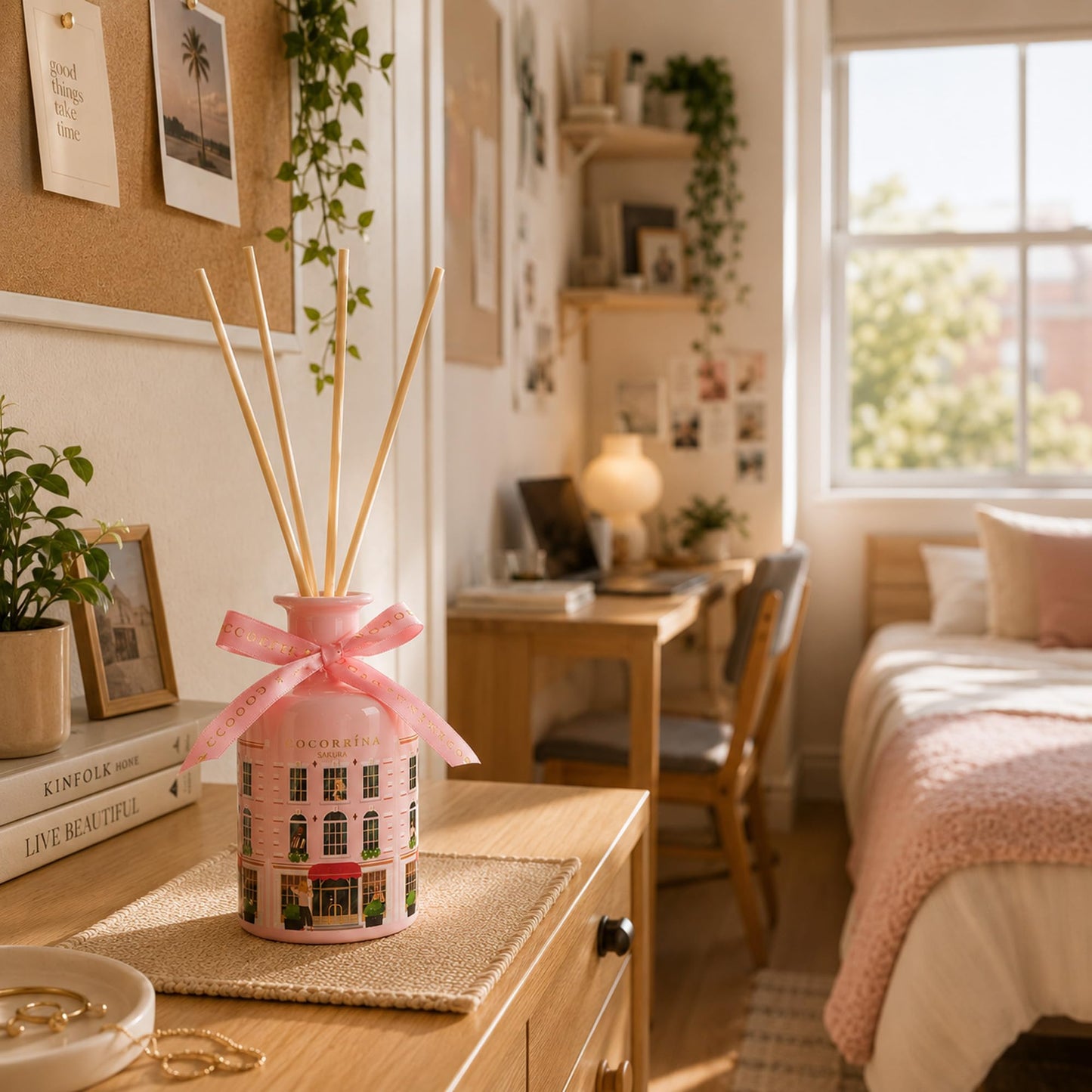COCORRÍNA Reed Diffuser - Sakura 6.76 fl oz Reed Diffuser with 8 Sticks Home Fragrance Bathroom Shelf Decor (Festive House Collection)
