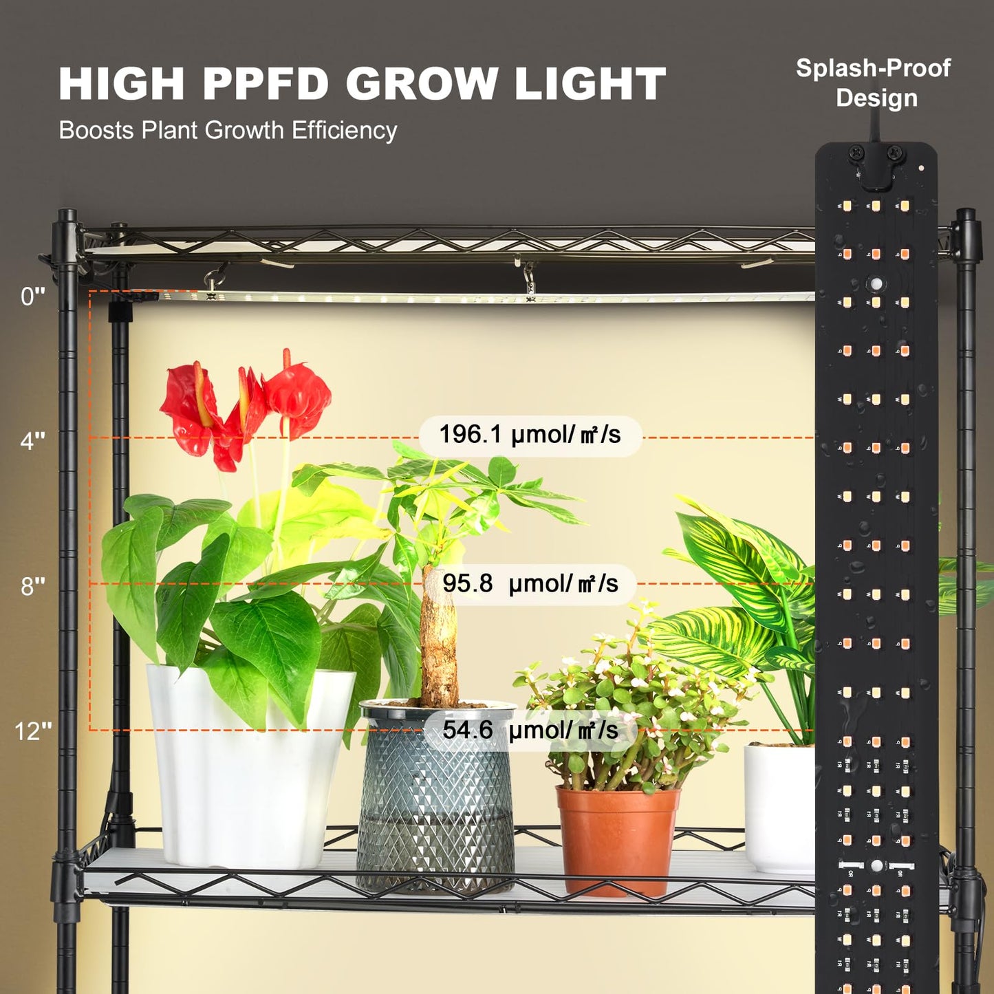 VEVOR Plant Stand with Grow Light, 4-Tier Plant Shelfwith 45W Full Spectrum LED, 3 Mode Plant Light with Timer and Wheel for Seed Starting, Metal Plant Rack for Indoor Plants
