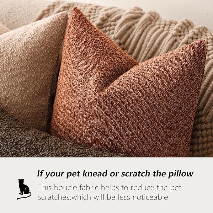 Foindtower Decorative Textured Boucle Throw Pillow Covers Accent Solid Pillow Cases Neutral Soft Cozy Couch Cushion Case for Chair Sofa Bedroom Living Room Home Decor 22x22 Inch,1PC,Burnt Orange Hazel