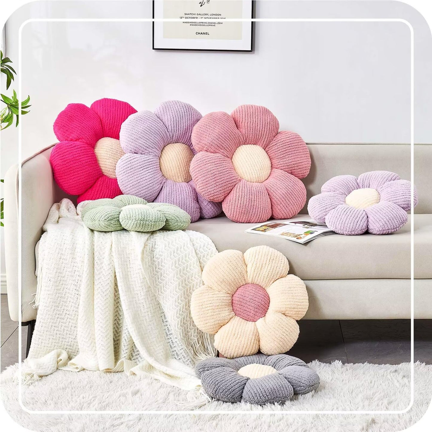 Kcvvcr Flower Throw Pillow, Soft Sage Green 14.9" Shaped Floor Pillow for Home Decor, Cute Aesthetic Plush Decorative Pillows for Bed, Sofa, Couch