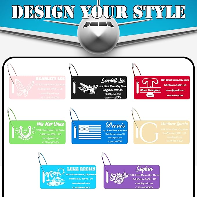 4 PCS Personalized Luggage Tags for Suitcases, Custom Aluminum Luggage Tags for Bags and Backpacks, Waterproof & Heavy Duty Personalized Metal Name Tags for Travel (Purple)