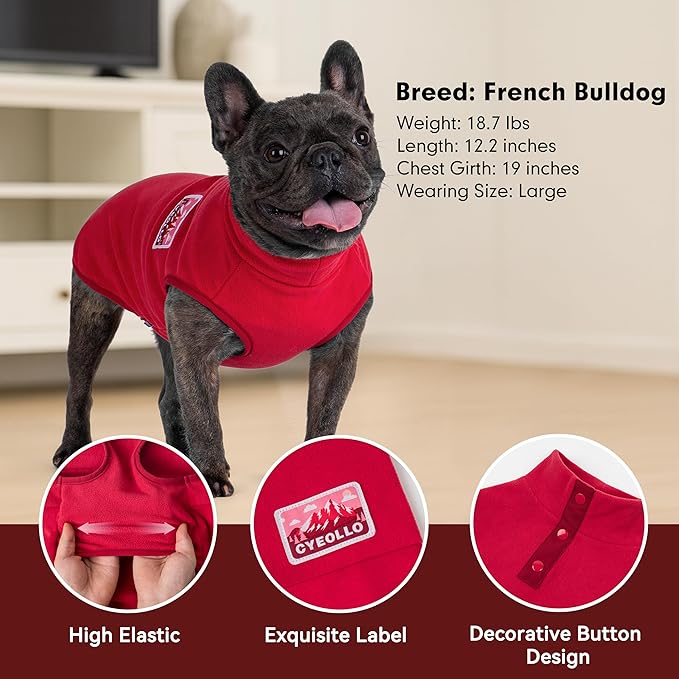 cyeollo Fleece Dog Sweater, Pullover Dog Fleece Jacket Turtleneck Sweatshirt Stretchy Doggie Vest Lightweight Warm Winter Christmas Clothes for Small Dogs Boy Girl, Red L