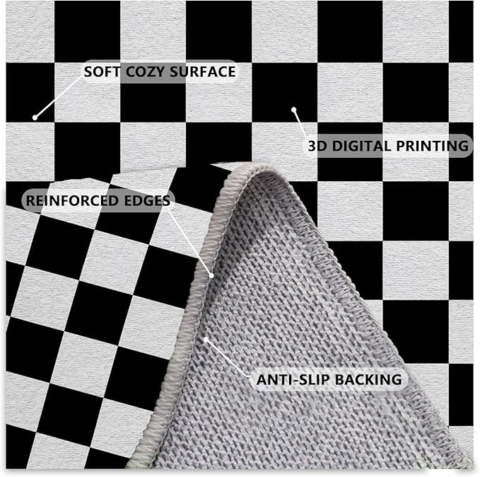 Black and White Checkered Rug for Living Room, 4x5 Area Rugs, Checkered Area Rug, Geometric Plaid Large Rugs, Washable Non Slip Retro Carpet Home Floor Decor