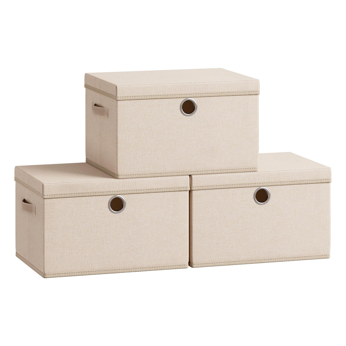 SONGMICS Large Storage Bins with Lids, 31 Quart Fabric Closet Organizer, 3 Pack Foldable Storage Boxes, 15.7 x 11.8 x 9.8 Inches, Summer Sand URFB540LF01