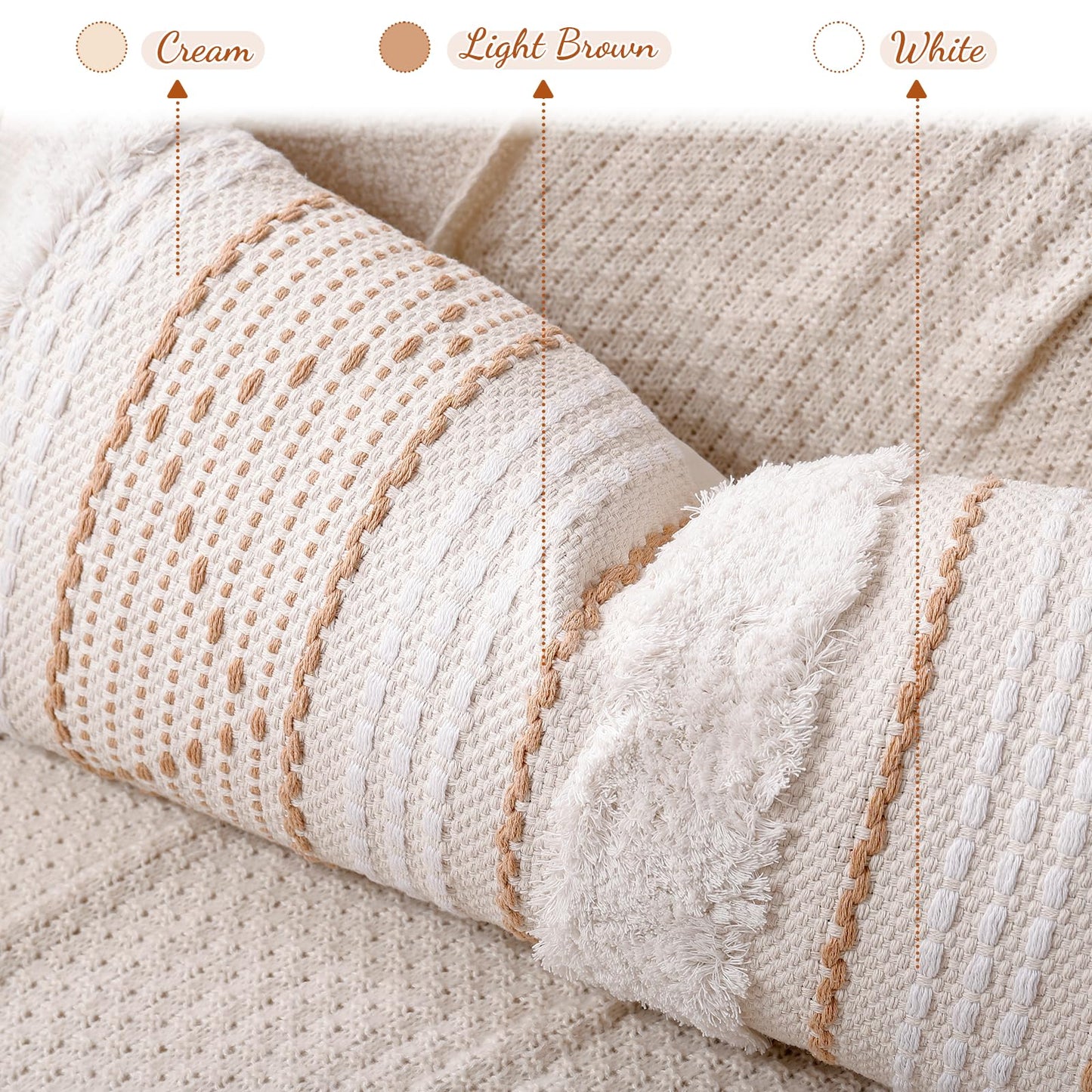 Richtry 14x36 Lumbar Pillow Cover, Boho Tufted Decorative Throw Pillowcase with Tassels for Bed Couch & Sofa, Modern Farmhouse Accent Cushion, Cream Beige (Cover Only)