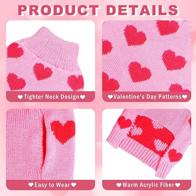 GOYOSWA Valentine Dog Sweater Dog Valentines Clothes Outfit Knitted Heart Sweater for Small Medium Large Dogs Pets (Pink, Large)