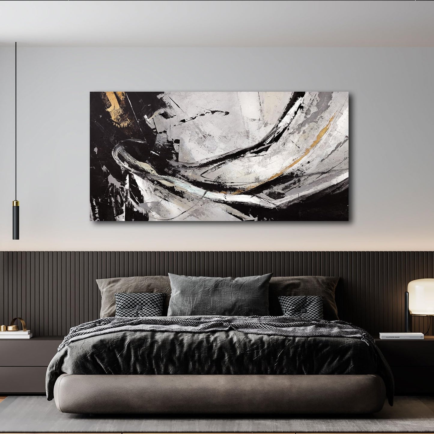 XIANSHOU Abstract Canvas Wall Art Gold Decoration Black Art for Living Room Bedroom Kitchen Home Wall Decor 29x58 Inch