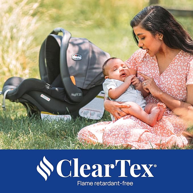 Chicco KeyFit 30 ClearTex Infant Car Seat and Base, Rear-Facing Seat for Infants 4-30 lbs., Includes Infant Head and Body Support, Compatible with Chicco Strollers, Baby Travel Gear | Slate/Grey