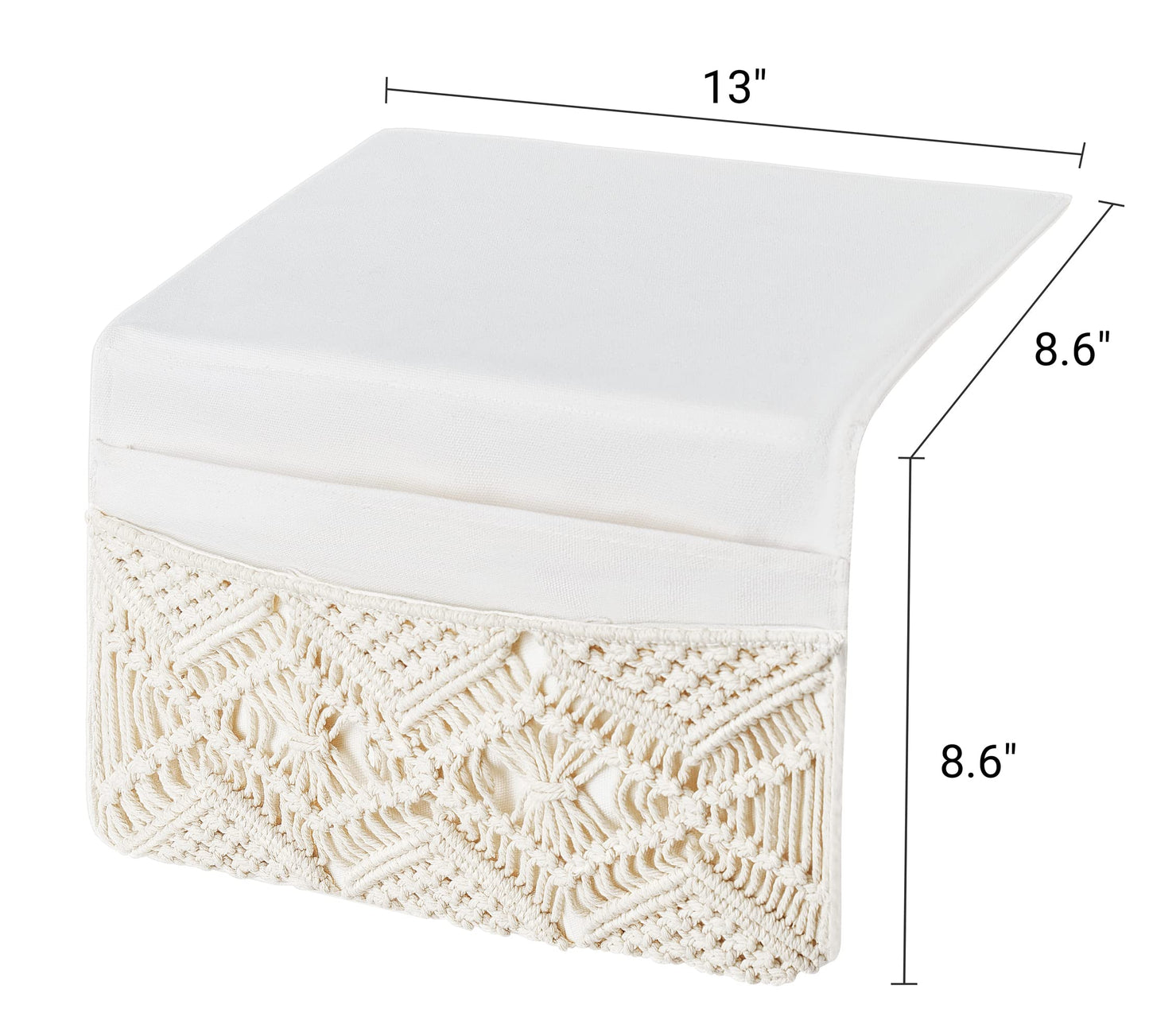 Mkono Macrame Bedside Caddy Storage Organizer Boho Remote Control Tablet Magazine Holder with 4 Pockets Non-slip Countertop Bedside Caddy for Home Bedroom Living Room College Dorm Bed, Ivory