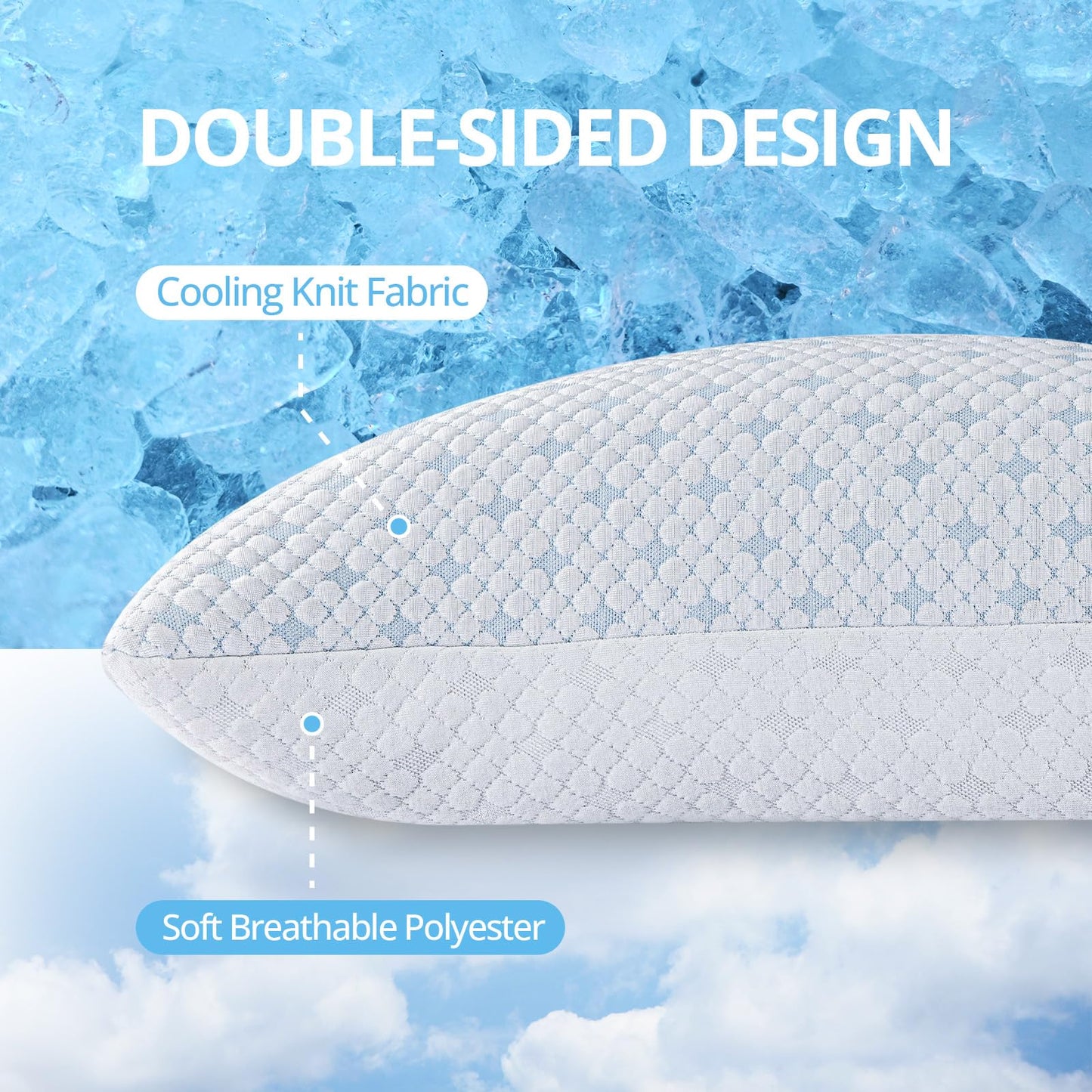 EGOHOME Cooling Pillows Queen Size Set of 2 - Adjustable Shredded Memory Foam Pillow for Sleeping, Bed Pillows for Side, Back, Stomach, Hot Sleepers, with Washable Cover, Supportive, 2 Pack