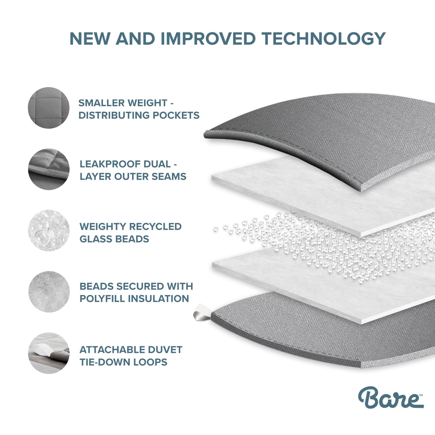 Bare Home Weighted Blanket All-Natural 100% Cotton with Nontoxic Glass Beads 60"x80" 20lbs, Light Grey