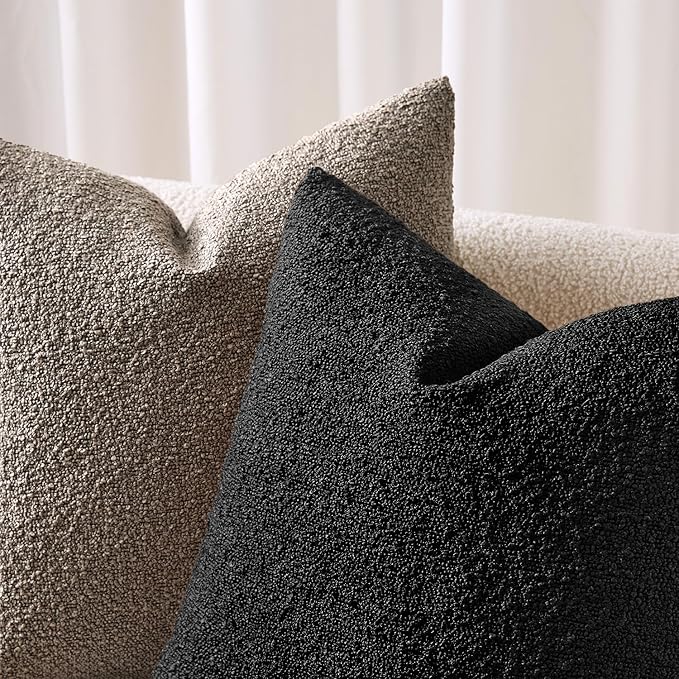 ANRODUO Pack of 2 Textured Boucle Throw Pillow Covers Soft Black Decorative Accent Solid Pillow Cases Cozy Modern Couch Cushion Case for Chair Sofa Bedroom Living Room Home Decor, 18 x 18 Inch