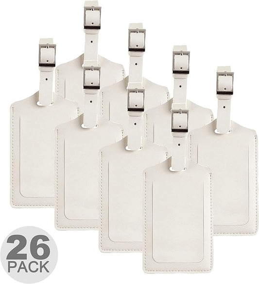 Travelambo 26 Pack Luggage Tags Faux Leather for Suitcases Travel Bag Labels with Protection Cover ID (Ivory)