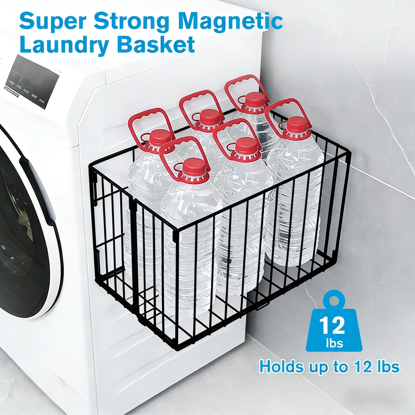 ADVEZO Magnetic Collapsible Laundry Basket, Foldable Metal Laundry Hamper for Washing Machine Side, Space Saving Pop Up Hamper, Laundry Room Organization and Storage (Black)