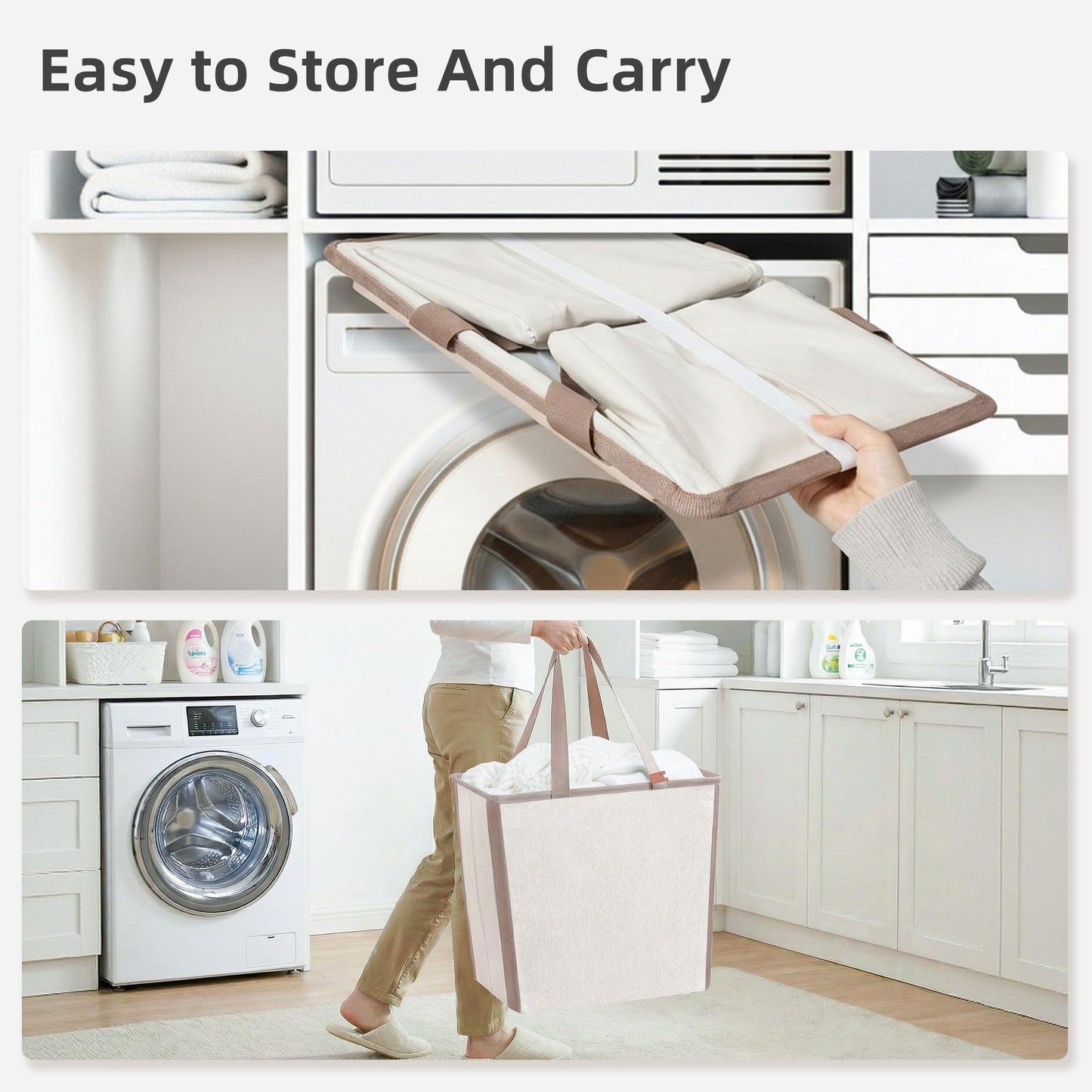 STORAGE MANIAC Collapsible Laundry Basket, 16.9 Gal. Large Pop-up Laundry Hamper with Long Carry Handles, Space-Saving Foldable Clothes Hamper with Bottom Elastic Band, Travel Laundry Bags, Oat Beige