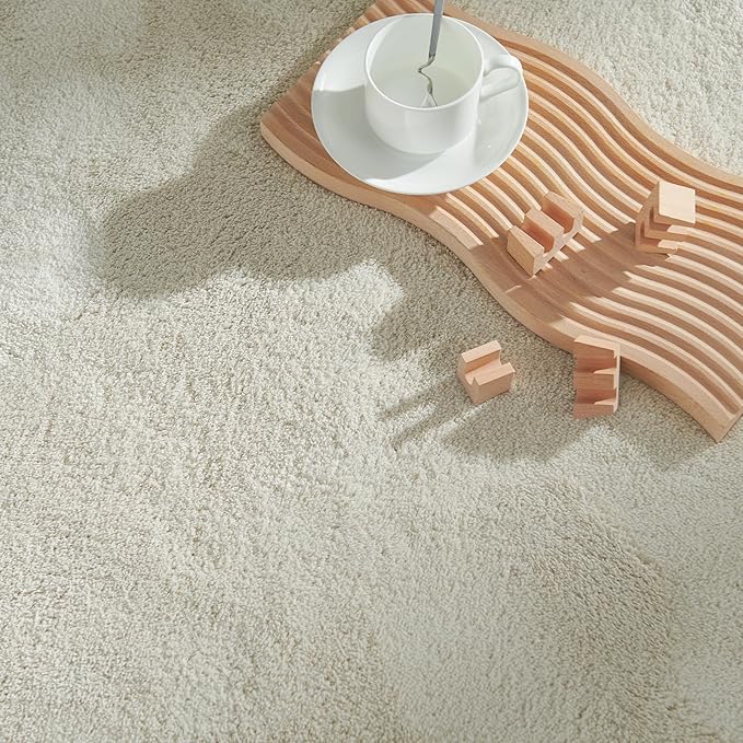 jinchan Solid Plush Runner Rug 2x5 Performance Shaggy Washable Hallway Rug Soft Modern Faux Wool Cozy Non Slip Carpet for Bedroom Laundry Room Living Room Kids Nursery Ivory