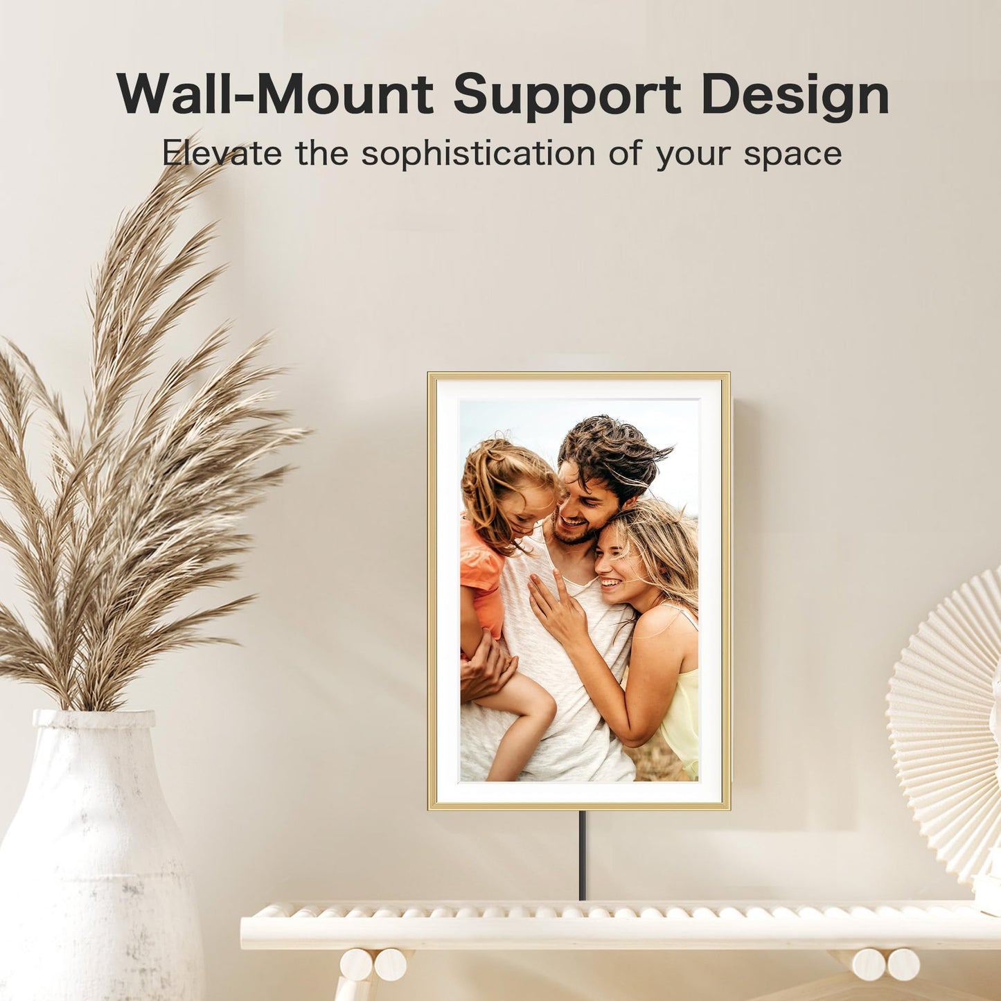 Digital Picture Frame, 15.6 inch Large Digital Photo Frame WiFi, 32GB Capacity, 1920 * 1080 IPS FHD Touch Screen, Electronic Frame Slideshow, Tabletop&Wall-Mounted, Gifts for Mom, Women, Golden
