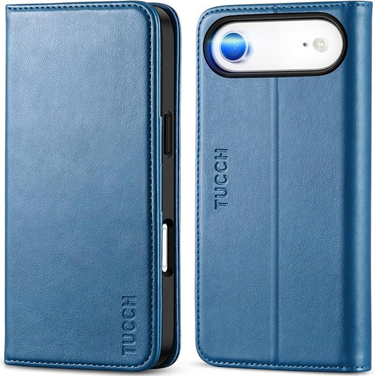 TUCCH Wallet Case for iPhone Air (6.5-Inch) 2025, 3 Credit Card Slot | RFID Blocking | Stand | PU Leather | Shockproof TPU Interior Shell | Protective Flip Folio Cover | Lake Blue