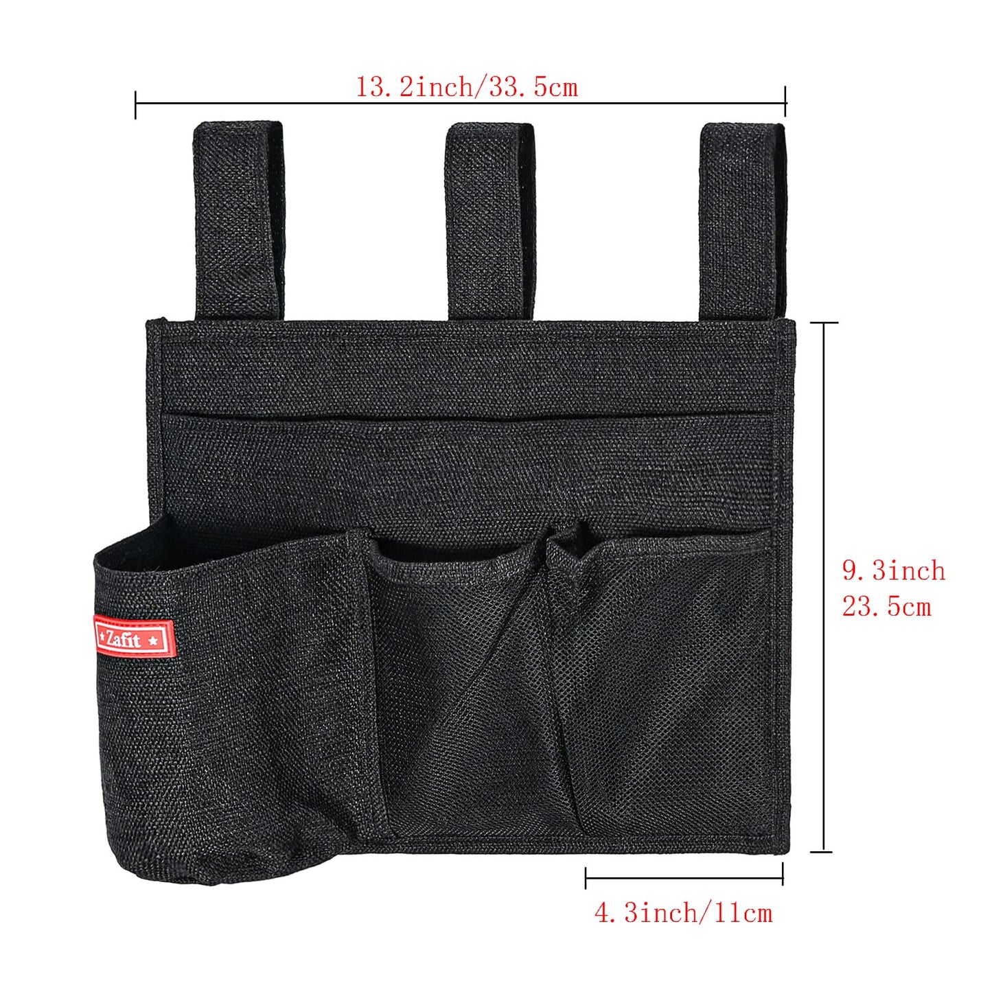 Zafit Linen Bedside Caddy, Bedside Storage Organizer for Hospital Beds, College Dorm Rooms or Baby Bed (4 Pockets-Black)