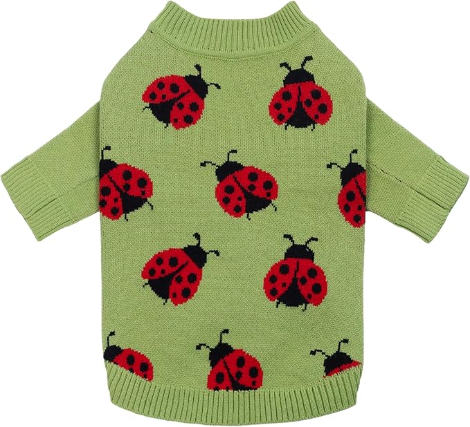 Fitwarm Ladybug Dog Sweater, Warm Dog Winter Clothes for Small Dogs Boy Girl, Pet Outfit, Green, Red, Black, Large