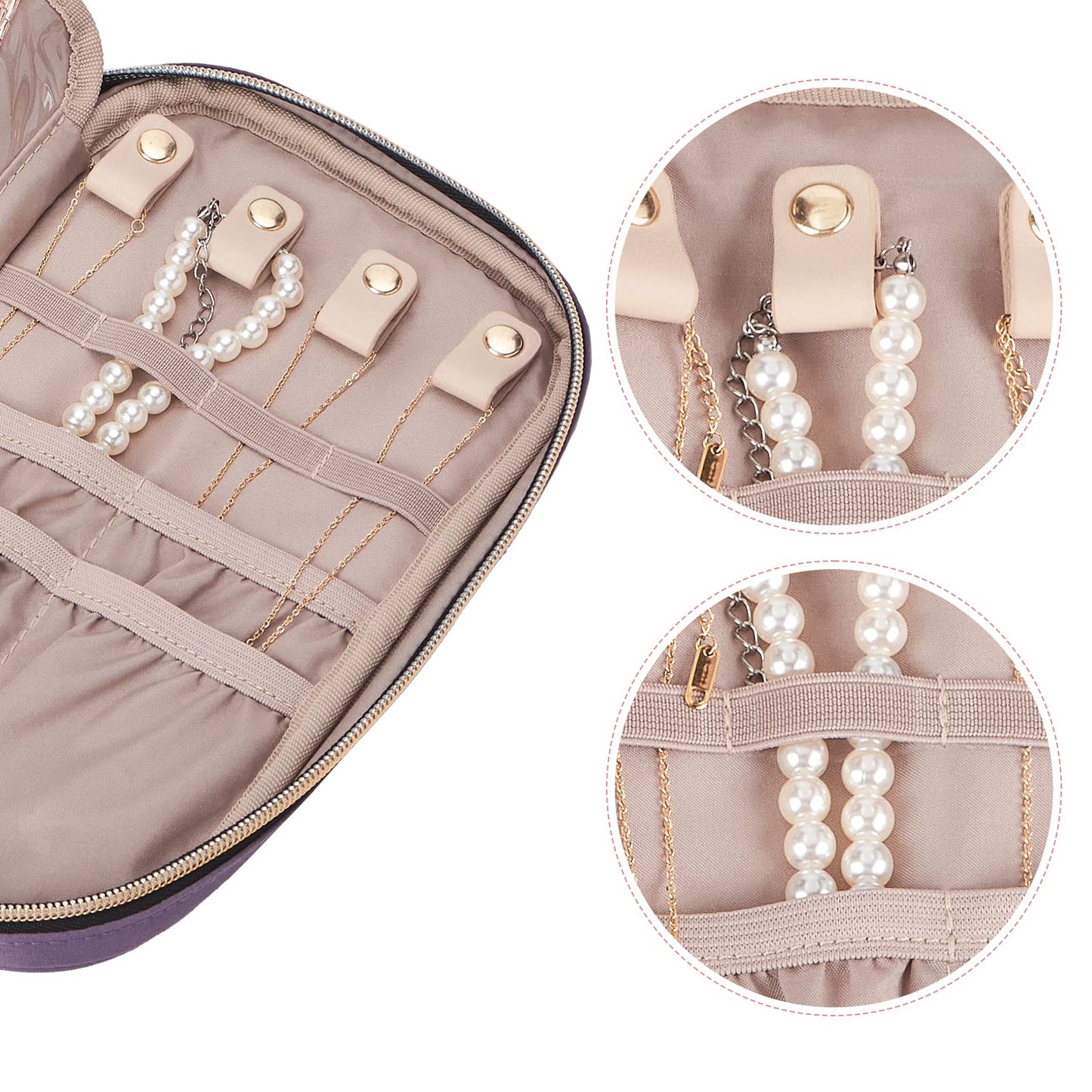 NISHEL Travel Jewelry Case, Holiday Organizer for Necklaces, Earrings, Rings, Bracelets, Watch, Purple