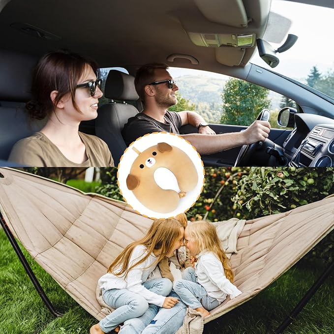 Travel Neck Pillow for Kids Adult, Cute Labrador Kids Travel Pillow with Eye Mask, Cartoon Neck Pillow for Traveling, Soft U Shaped Travel Pillow for Airplane, Car, Recline, Sleeping