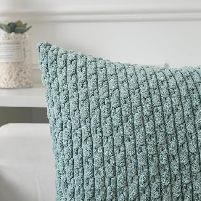 Kevin Textile Throw Pillow Covers Soft Corduroy Decorative Set of 2 Boho Striped Pillow Covers Pillowcases Farmhouse Home Decor for Couch Bed Sofa Living Room 18x18 Inch Dusty Green