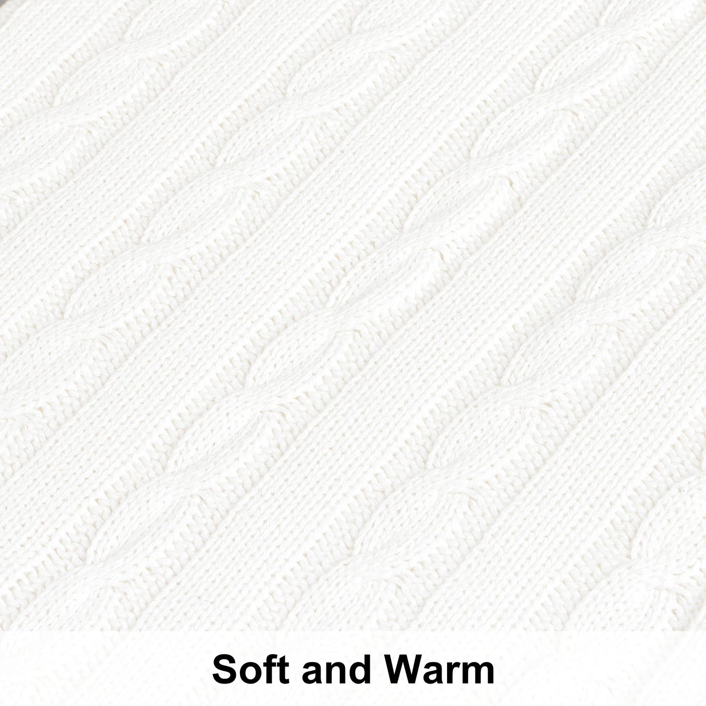 NTBAY 100% Pure Cotton Cable Knit Throw Blanket, Super Soft Warm 51x67 Knitted Throw Blanket for Couch, Sofa, Chair, Bed - Extra Cozy, Machine Washable, Comfortable Home Decor, White