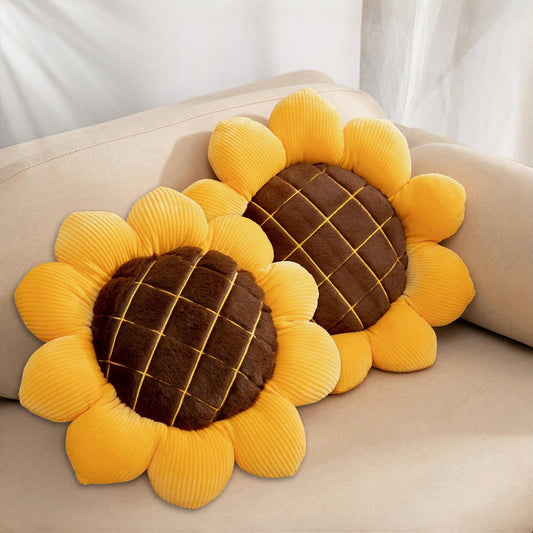 Nmkopzy 2 Pcs Sunflower Throw Pillow for Home Decor, Sunflower Shaped Pillows Large Flower Floor Seating Cushions Chair Pads for Bed Car Couch Office (19 Inch)