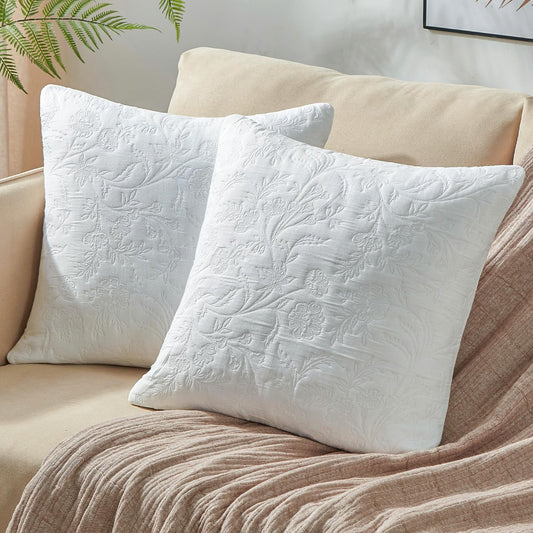Bailix Jacquard Reversible Throw Pillow Covers 24"x24" Set of 2 Vintage Accent Floral Decorative Cushion Covers Soft Neutral Farmhouse Home Decor for Living Room Bedroom Couch Sofa Chair，White