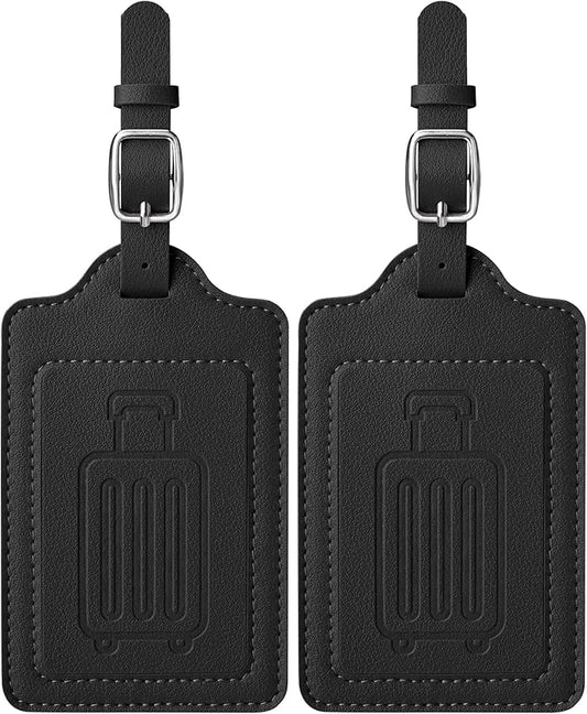 Teskyer Luggage Tags for Suitcases, TSA Approved with Privacy Protection Cover, Premium Faux Leather Bag Tags for Travel - 2 Pack, Black