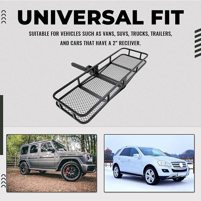 KUAFU Hitch Cargo Carrier Rack 550lbs 61.5"x19.5"x5.5" Compatible with 2"x2" Hitch Receiver Van SUV Truck Trailer Folding Rear Luggage Basket Hitch Mount Cargo Rack
