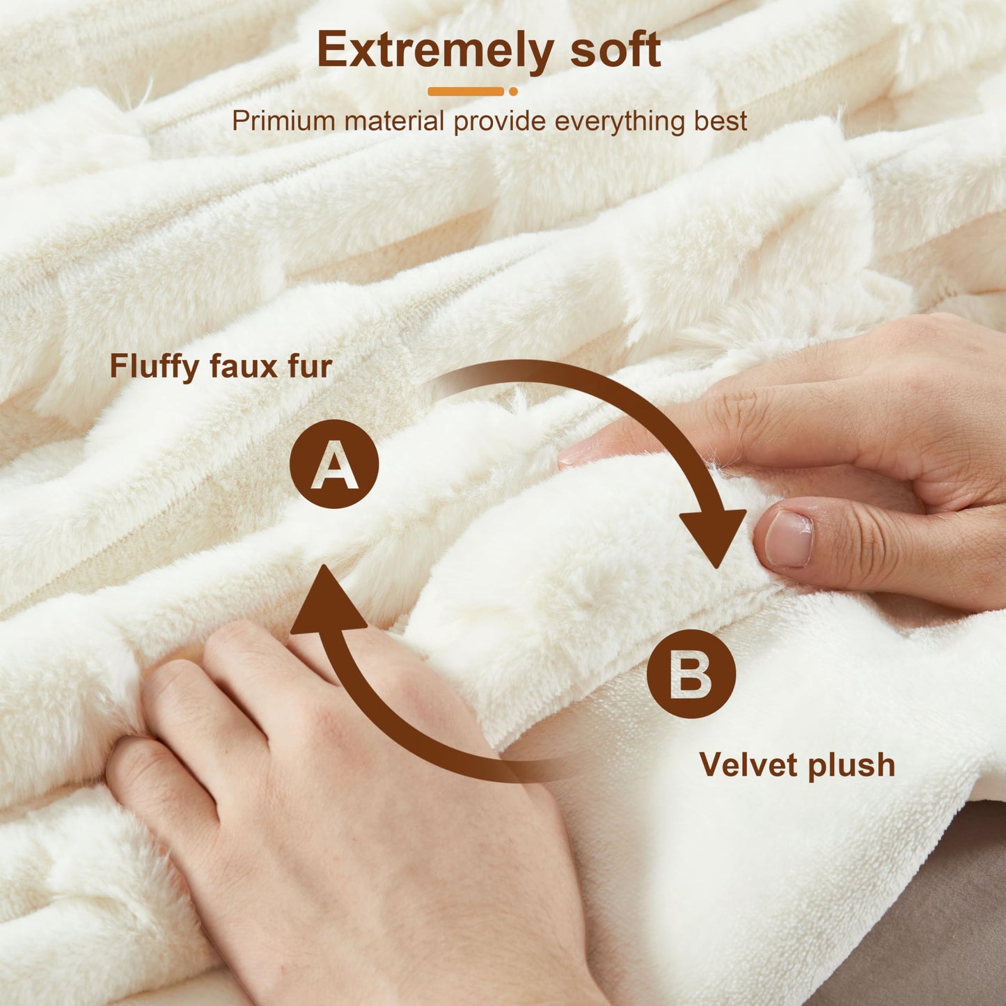 JONIYEAR Extra Large Soft Fluffy Striped Faux Fur Blanket Queen Size 80" x 90", Decorative 3D Geometric Big Warm Fuzzy Fur Blankets for Winter, Reversible Thick Cozy Furry Blanket for Bed, Cream White