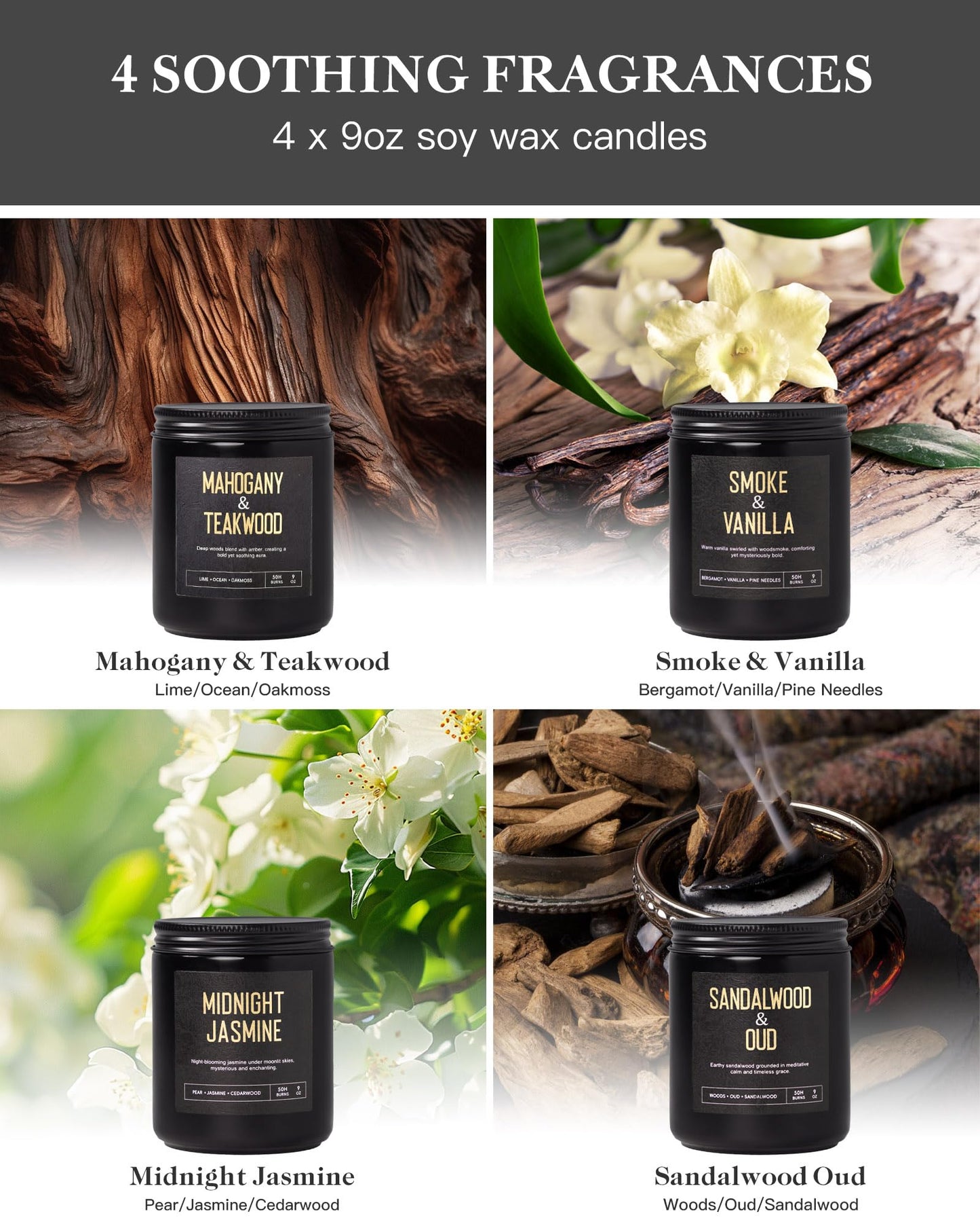 Scented Candles Gift Set, Long Lasting 4 Pack Aromatherapy Candles for Home
