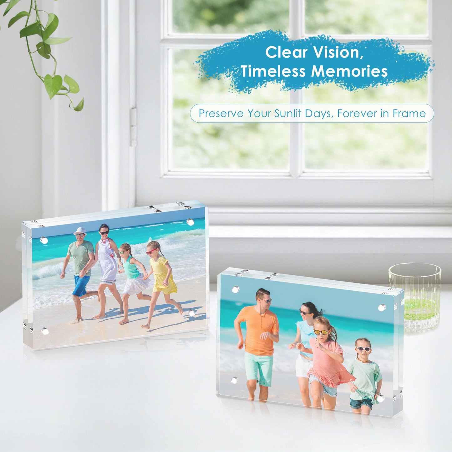 Fisnish 5x7 Acrylic Picture Frame Set of 3, 20mm Thick, Double-Sided Transparent Magnetic Frameless Photo Frame, Desktop Freestanding Display for Office or Home Decor