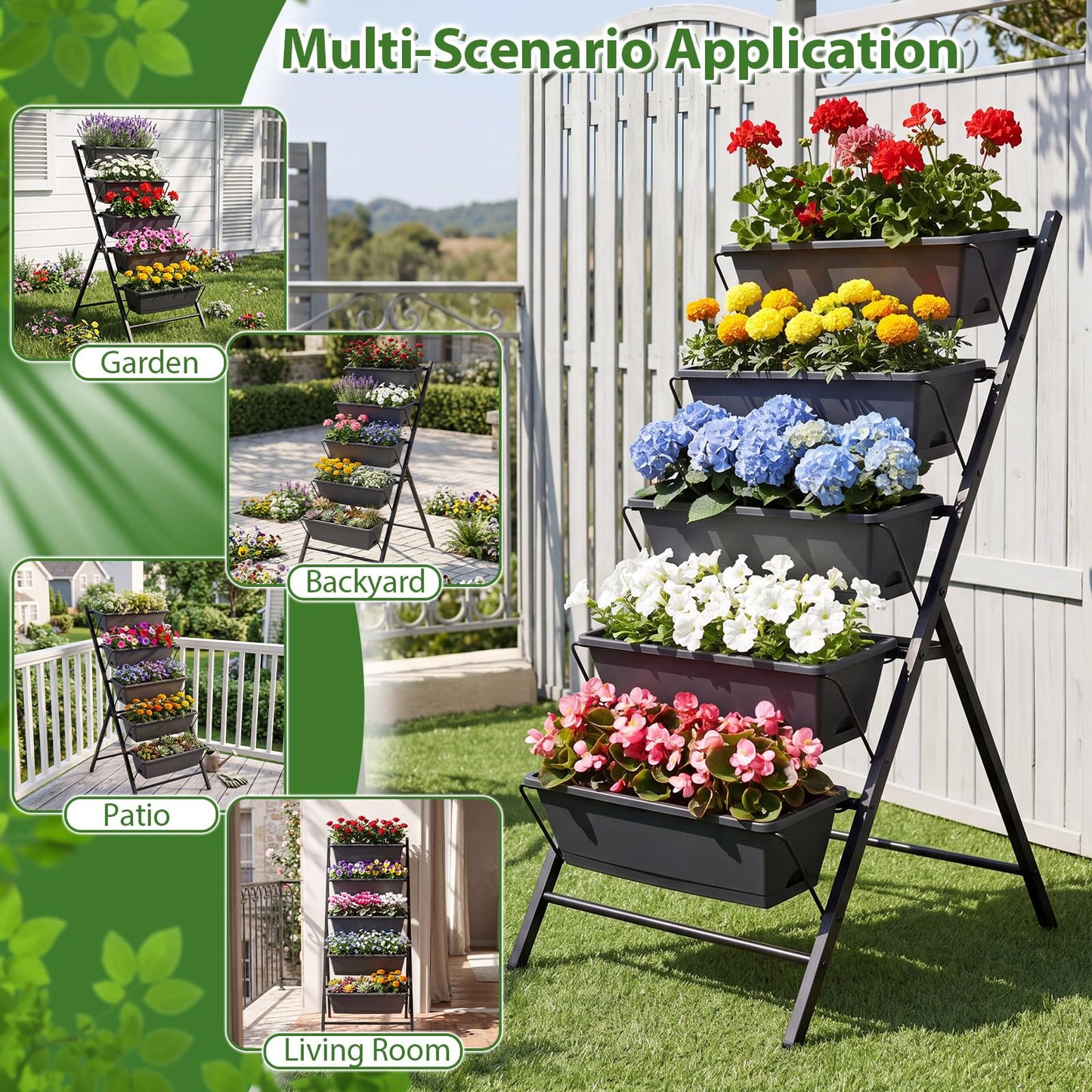 Giantex 5 Tier Vertical Planter Set of 2, Raised Garden Bed with Drainage Holes & Removable Trays, Metal Frame Elevated Planter Boxes for Herbs Vegetables Flowers, Indoor Outdoor Patio Balcony