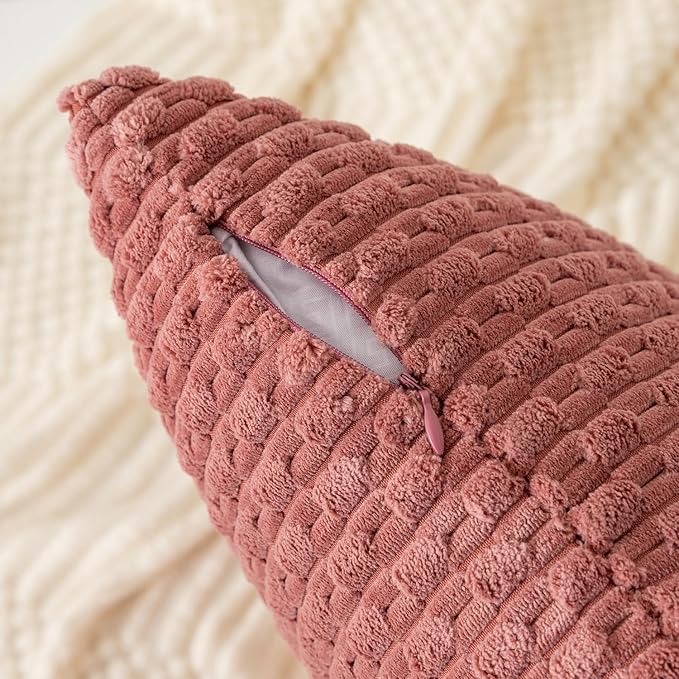 Kevin Textile Valentines Day Throw Pillow Covers Soft Corduroy Decorative Set of 2 Boho Striped Pillow Covers Pillowcases Farmhouse Home Decor for Couch Bed Sofa Living Room 26x26 Inch Blush Pink